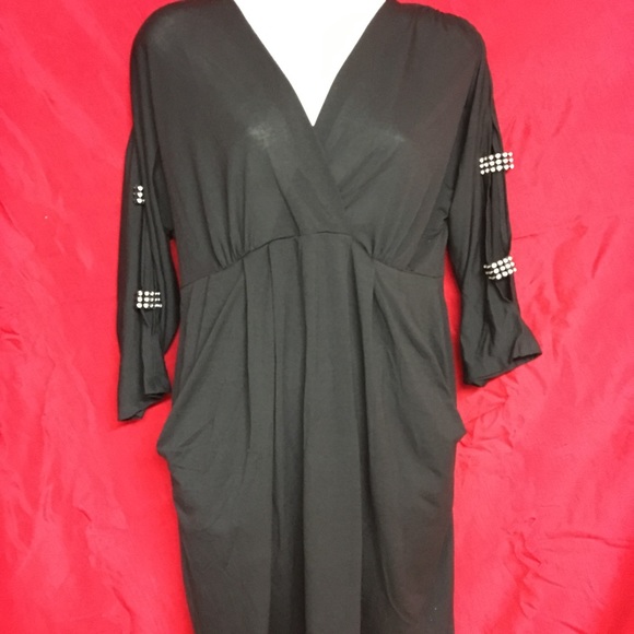 Black evening mini dress with slits on sleeves - Picture 1 of 5